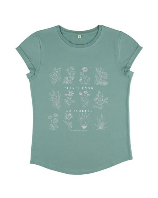 Rolled Sleeve T-shirt - Plants Know No Borders - Fundraiser - Sliding Scale