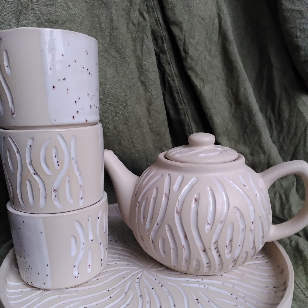 Tea & Mug - White Waves (Forward Ceramics)